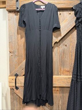 bohme Black Button-Front Midi Dress